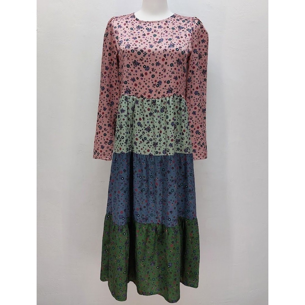 Twisted Wunder Floral Tiered Midi Dress Women's US 2 Multicolor Long Sleeve SKU